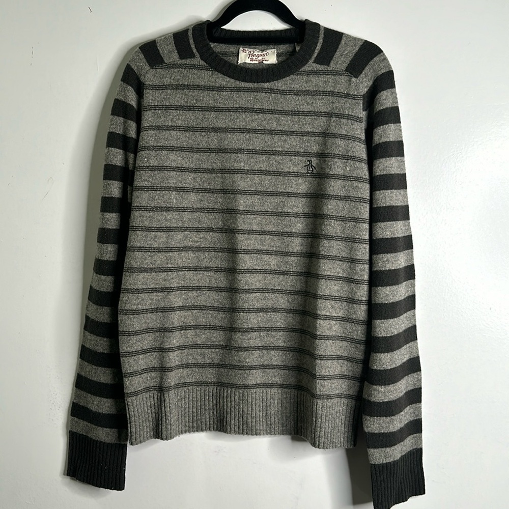 Penguin lamb wool gray striped sweater size large office career